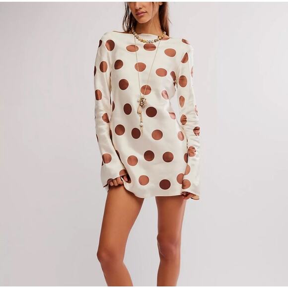 Free People Dresses & Skirts - Free People Tigre Printed Cream and Brown Polka Dot Medium